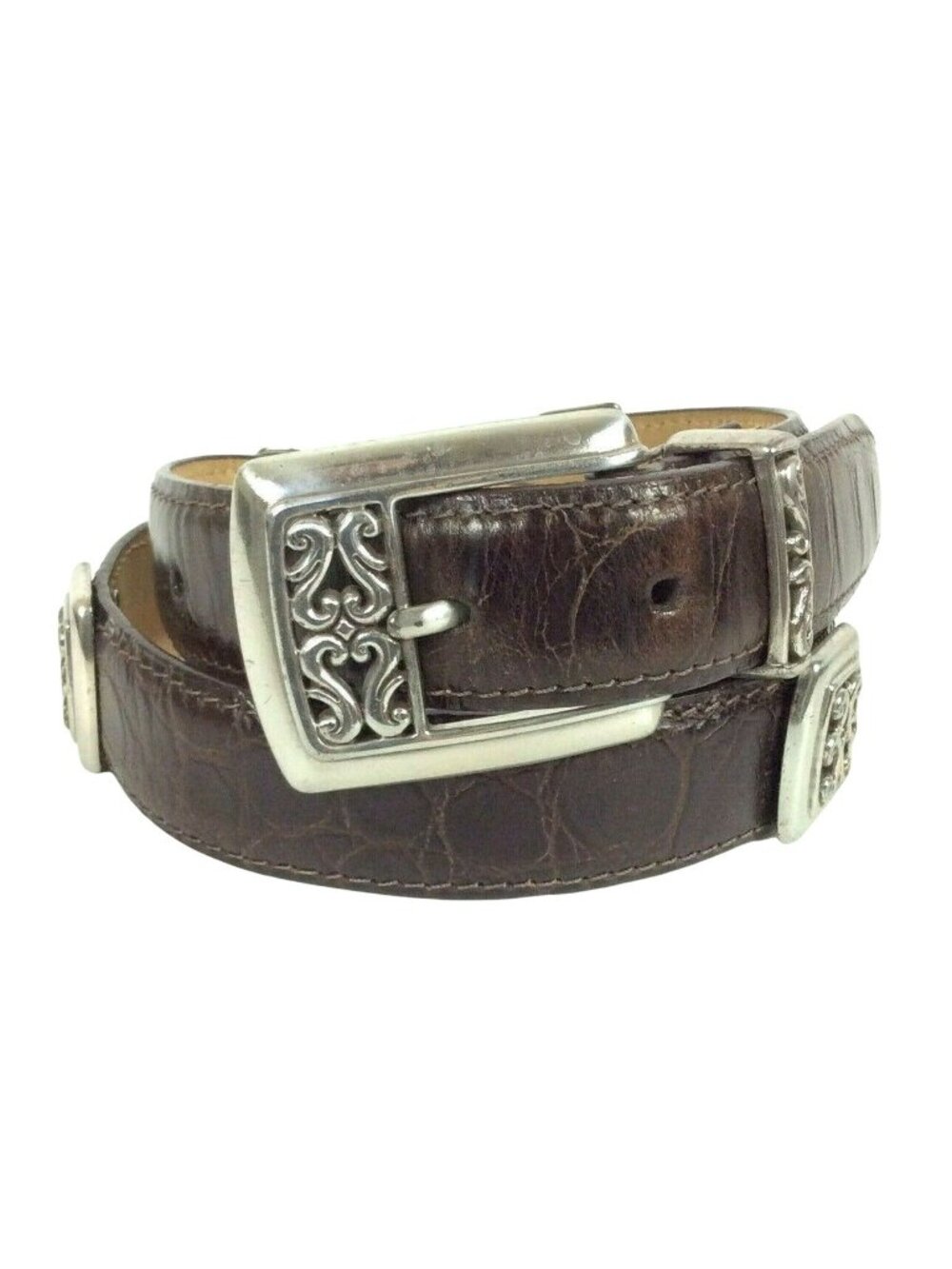 Brighton Womens Concho Belt Brown Textured Leather Size Small Vintage USA
